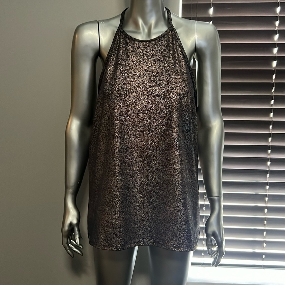Fabletics‎ Ciara Shimmer Bronze T Strap Dropped Armhole Athletic Tank Top